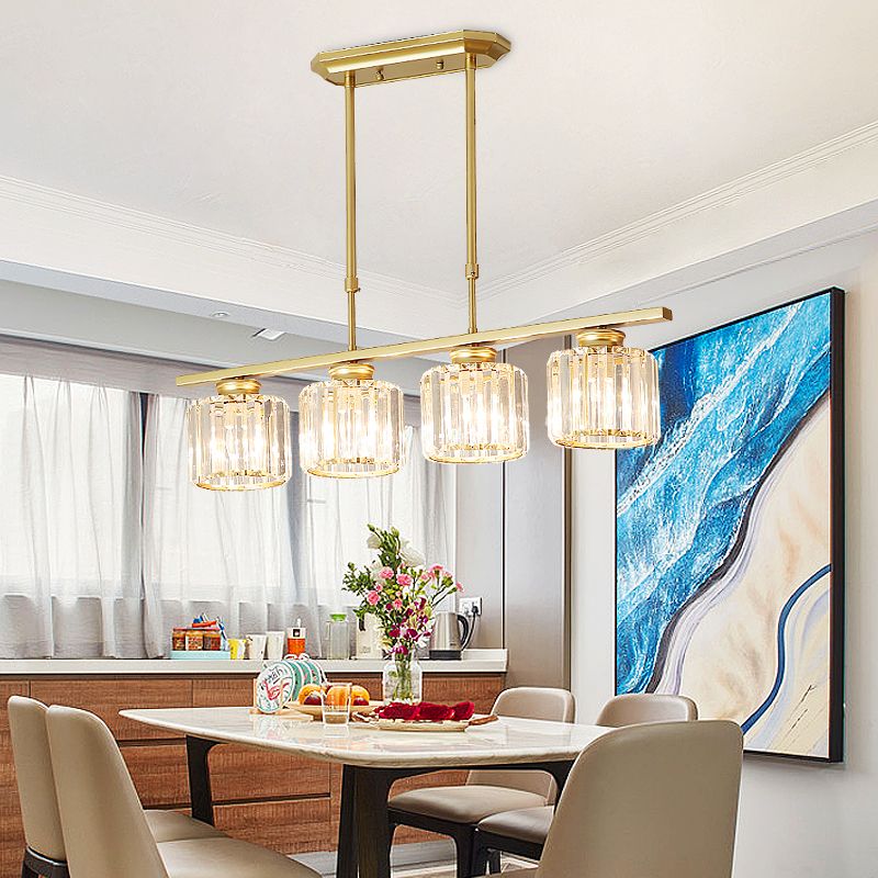 Contemporary Island Light Cylinder Crystal Island Pendant Lights for Kitchen