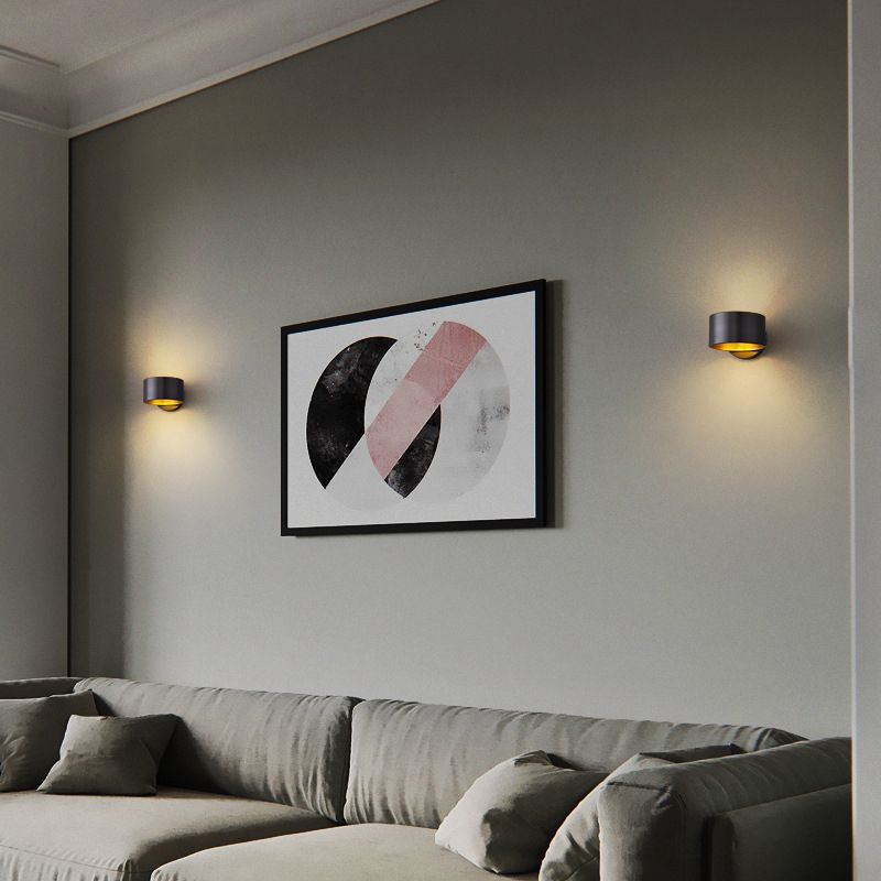 Solid Brass Drum 1 - Light Wall Sconce in Black / Gold Finish Wall Mounted Fixture