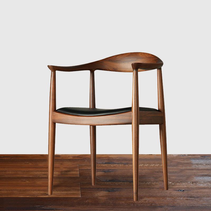 Contemporary Rubberwood Open Arm Chair Natural Leather Dining Chair