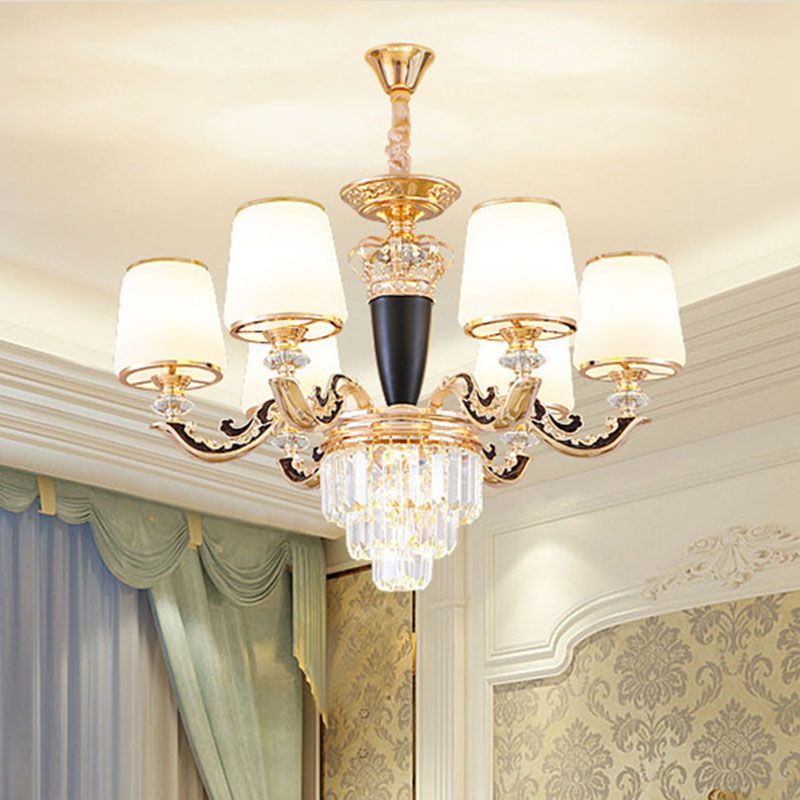 Lampaggio conico oro illuminazione modernismo modernismo kit di luce a sospensione in vetro opalino con accento di cristallo