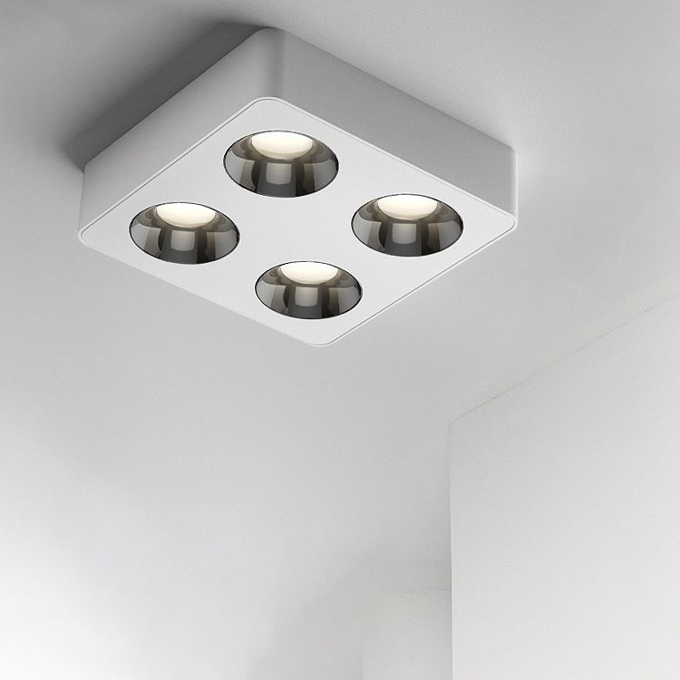 Modern LED Metal Flush Mount Square Shape Ceiling Light with Glass Shade for Living Room