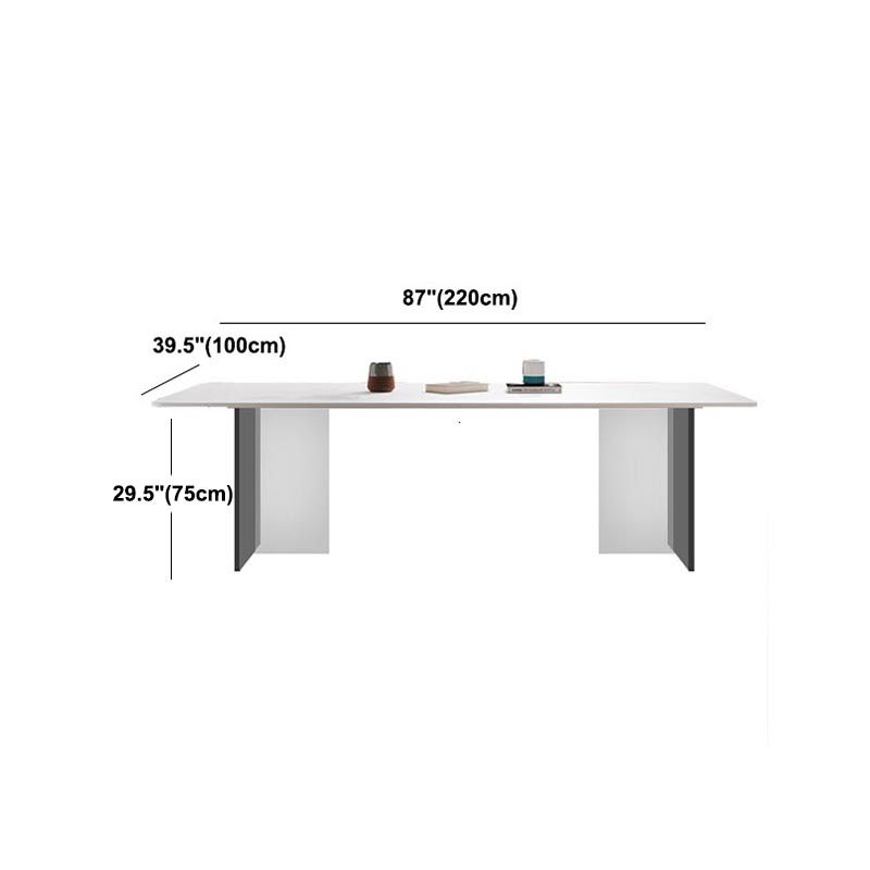 White Stone Top Dining Table Rectangle Contemporary Dining Table with Pedestal Base