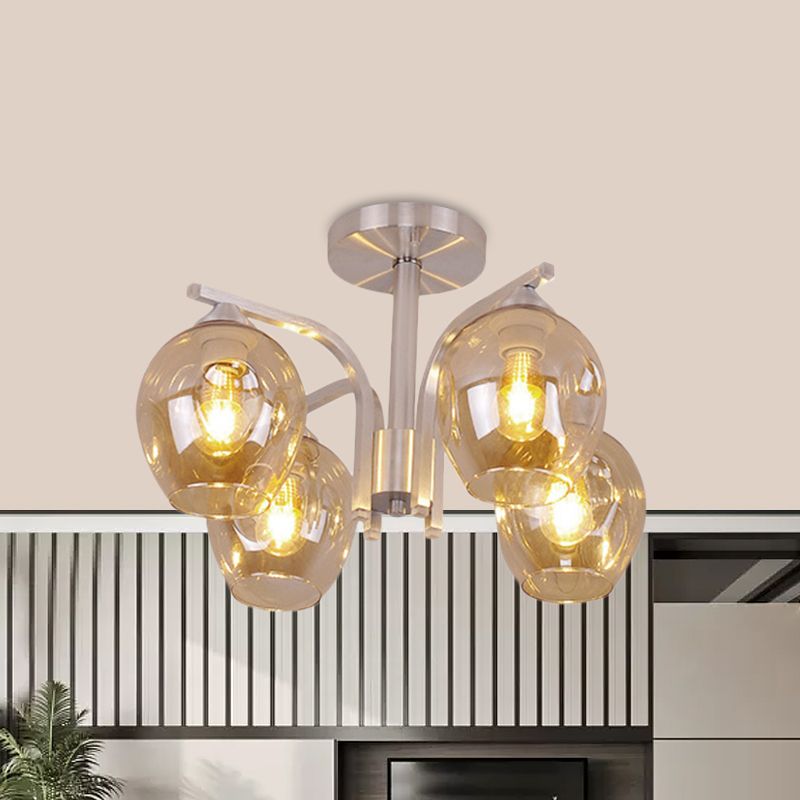 4 Heads Bud Shade Ceiling Light Contemporary Semi Flushmount Light for Dining Room Bedroom