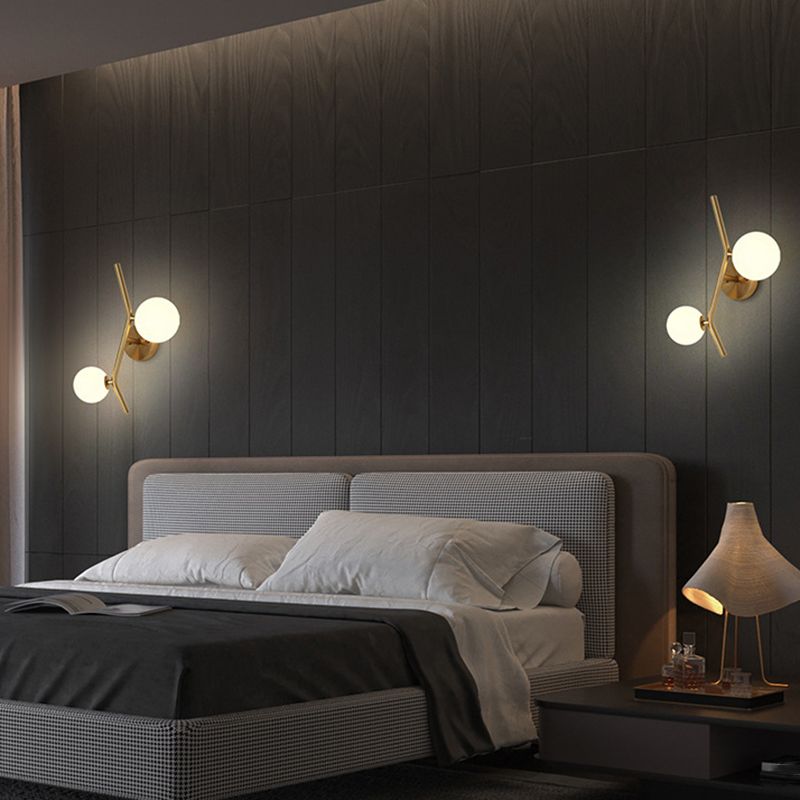 Glass Ball Shape Sconce Light Modern-Style 2 Lights Wall Light Fixtures in Gold