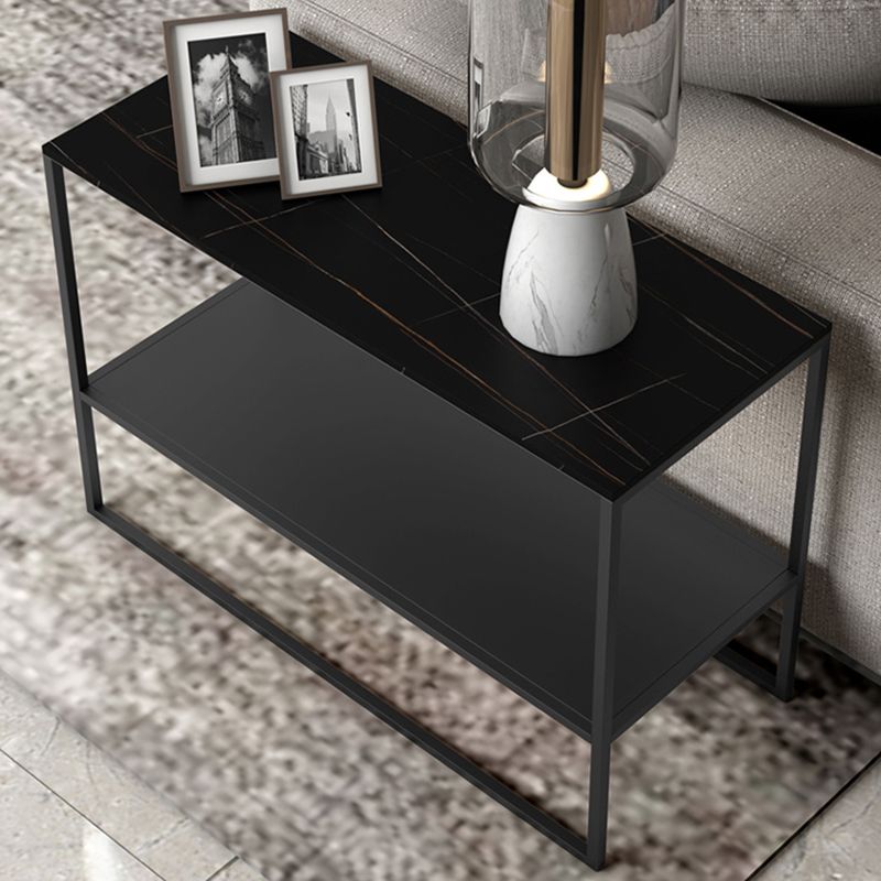 Modern Style Cocktail Table Grey/white/black Rock Slate Top Metal Base Coffee Table