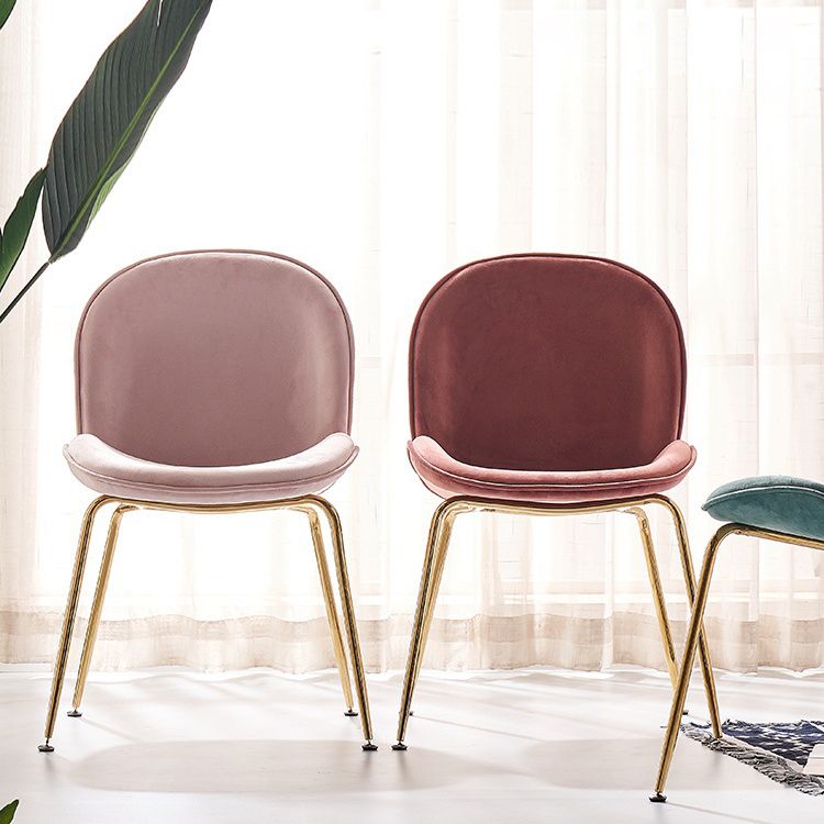 Upholstered Velvet Armless Dining Chairs Solid Back Side Chair with Metal Legs