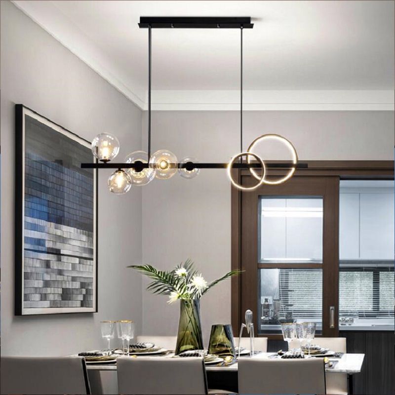 Light Light Modern Pendant Lighting Sphérique Hanging Island Lights avec une teinte en verre transparent