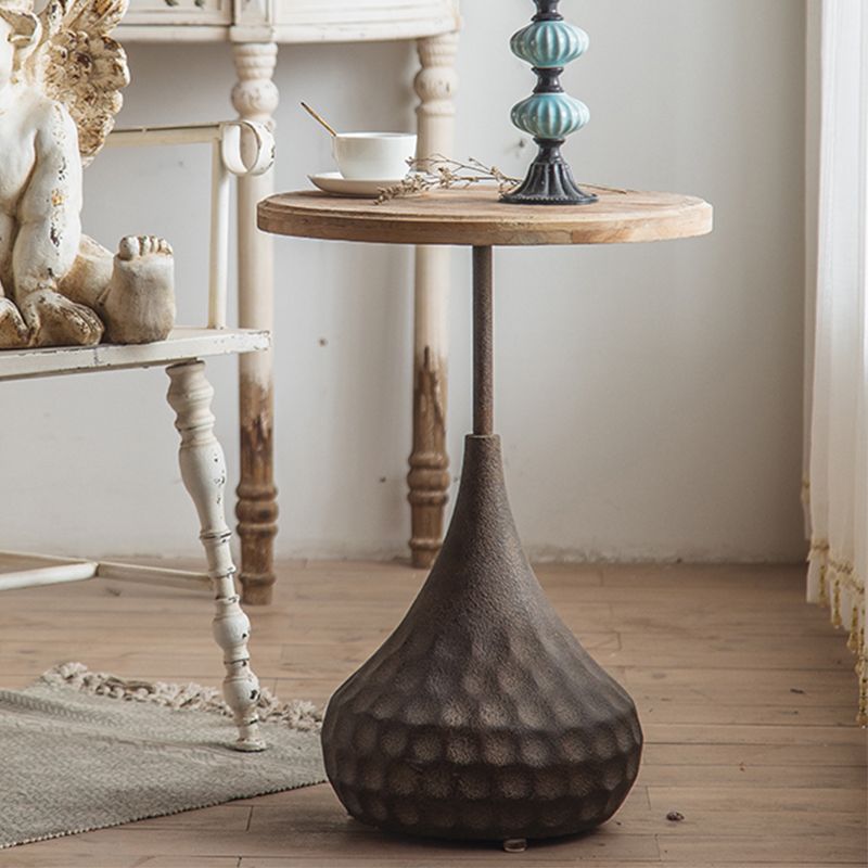 French Country Round Wooden Top Side Table Antique Brown Pedestal End Snake Table