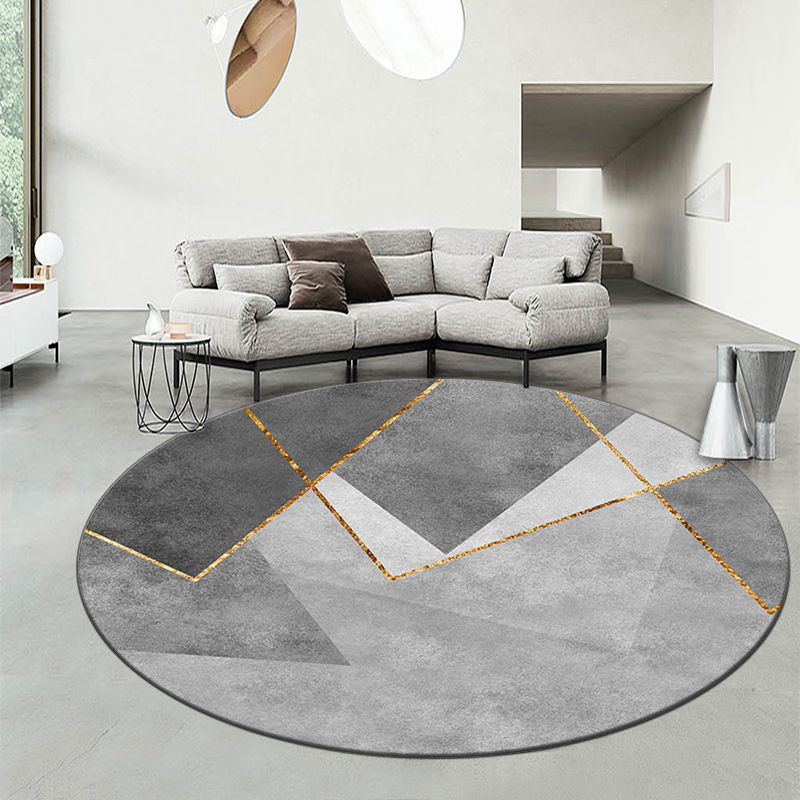 Round Graphic Print Rug Polyester Casual Carpet Pet Friendly Area Rug for Living Room
