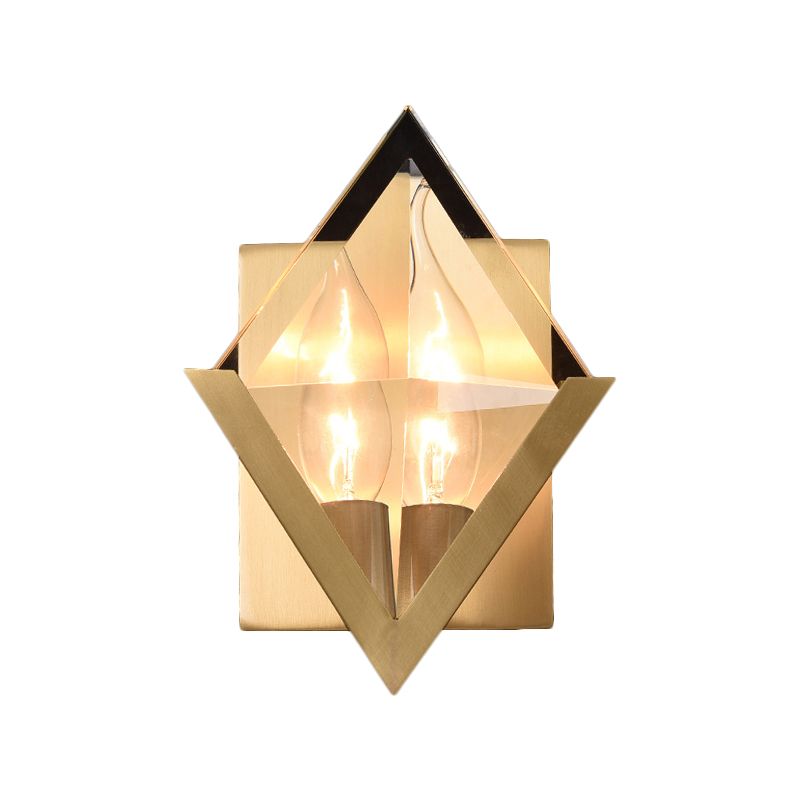 Rhombus Clear Crystal Panel Wall Sconce Minimalist 1 Bulb Brass Wall Mounted Light Fixture