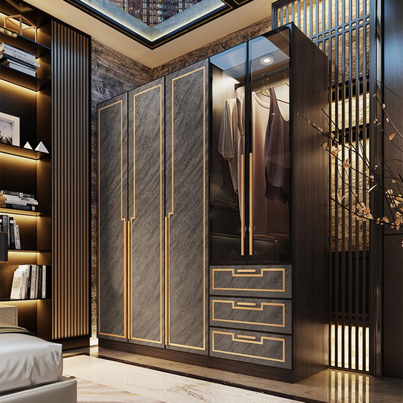 Grey Glass Door Armoire with Garment Rod Modern Storage Cabinet for Bedroom