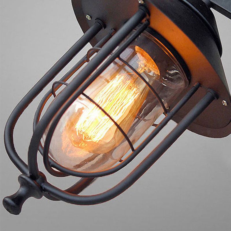 Semplice illuminazione a parete in stile industriale in vetro sconce in nero