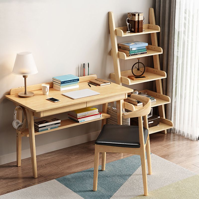 Open Back Ladder Bookshelf Wooden Bookcase with Shelves for Study Room