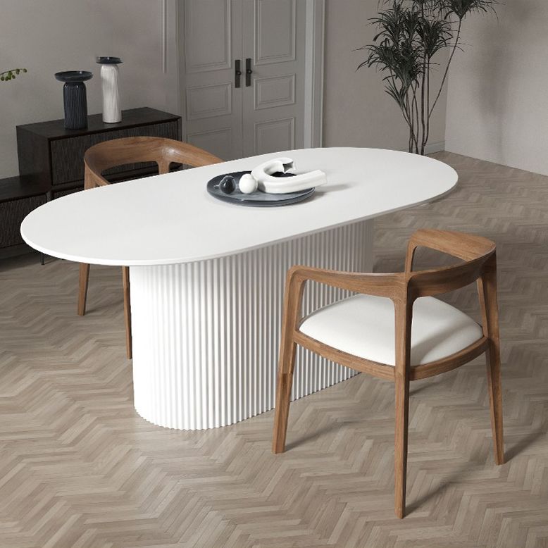 Metal Modern Oval Dining Table White Sintered Stone Top Table for Dining Room and Kitchen