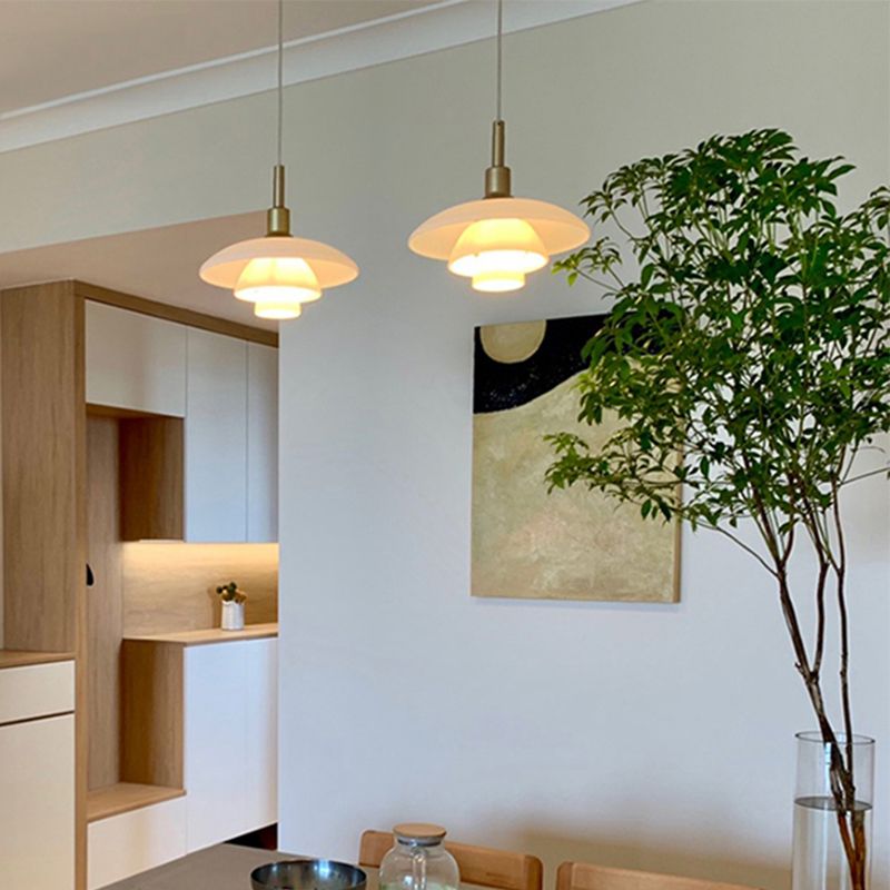 1-Light White Glass Suspended Lighting Fixture Minimalism Pendant Light Kit for Bedroom