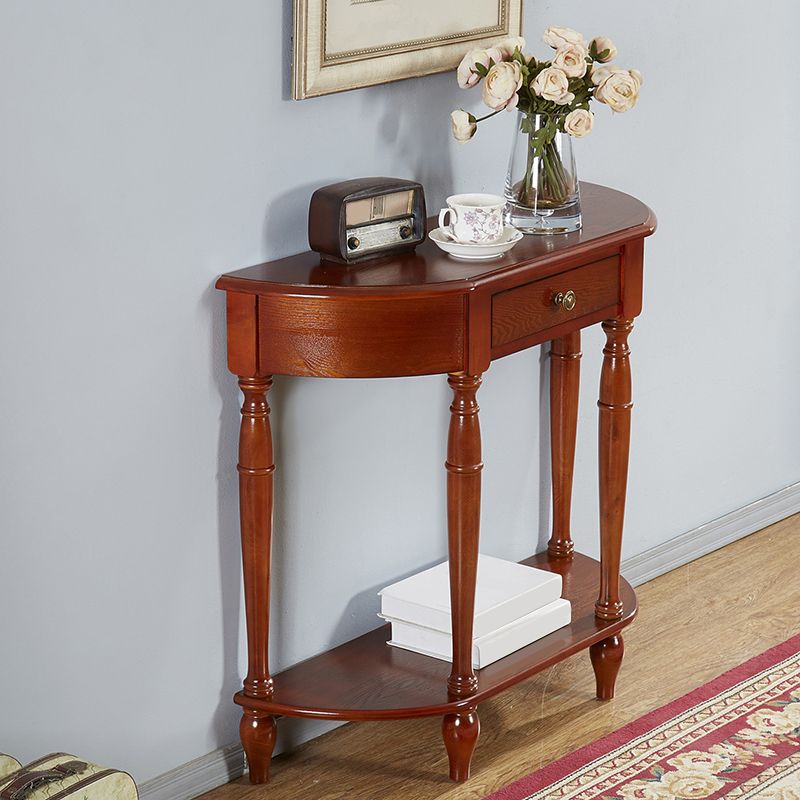 Mid-Century Modern Sofa Table Half Moon Floor Shelf Dark Brown Console Table
