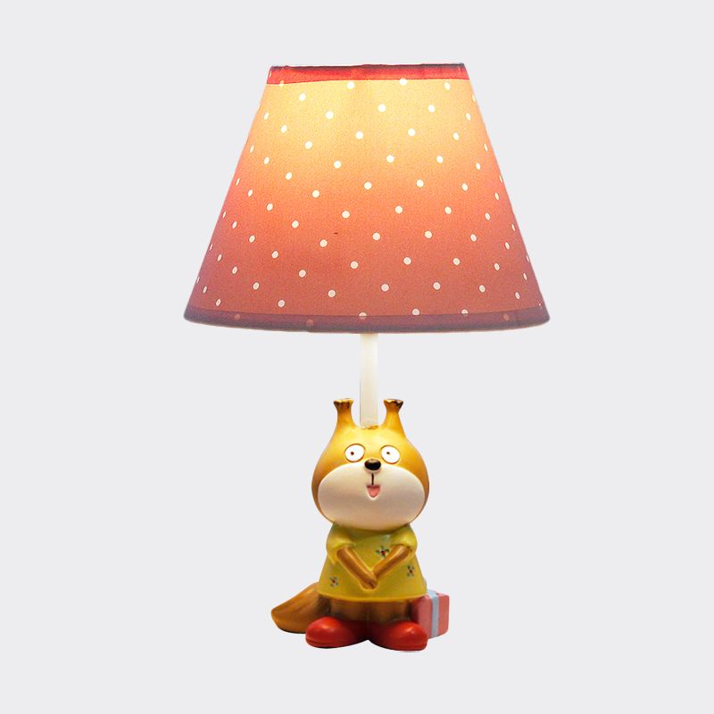1 Head Study Room Reading Light Cartoon Red/Yellow Task Lamp with Dog Resin Base with Spots Fabric Shade