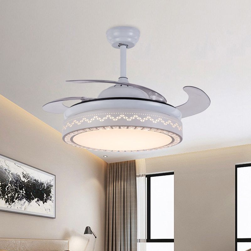 LED moderniste à 4 lames LED MODIFICATIVE LECIR LEIL BLANC HOLLOW-OUT PRENDANT ROND PRENDANT avec ombre acrylique, 19 "de large