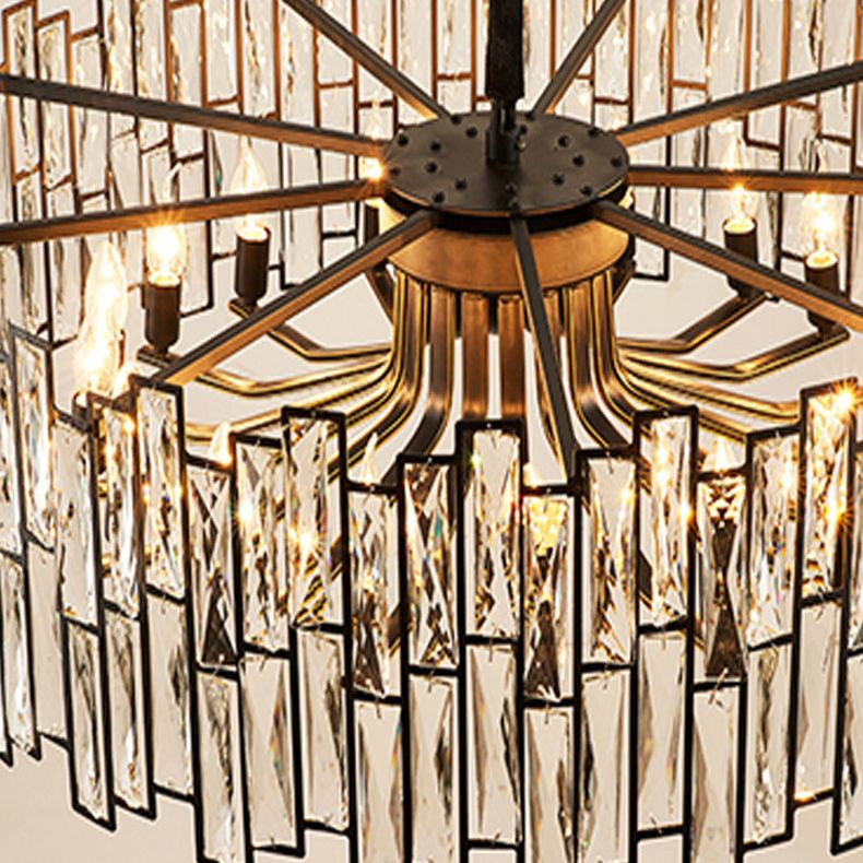 Black Shaded Pendant Lamp Minimalist Crystal Rectangle Chandelier Light for Bedroom