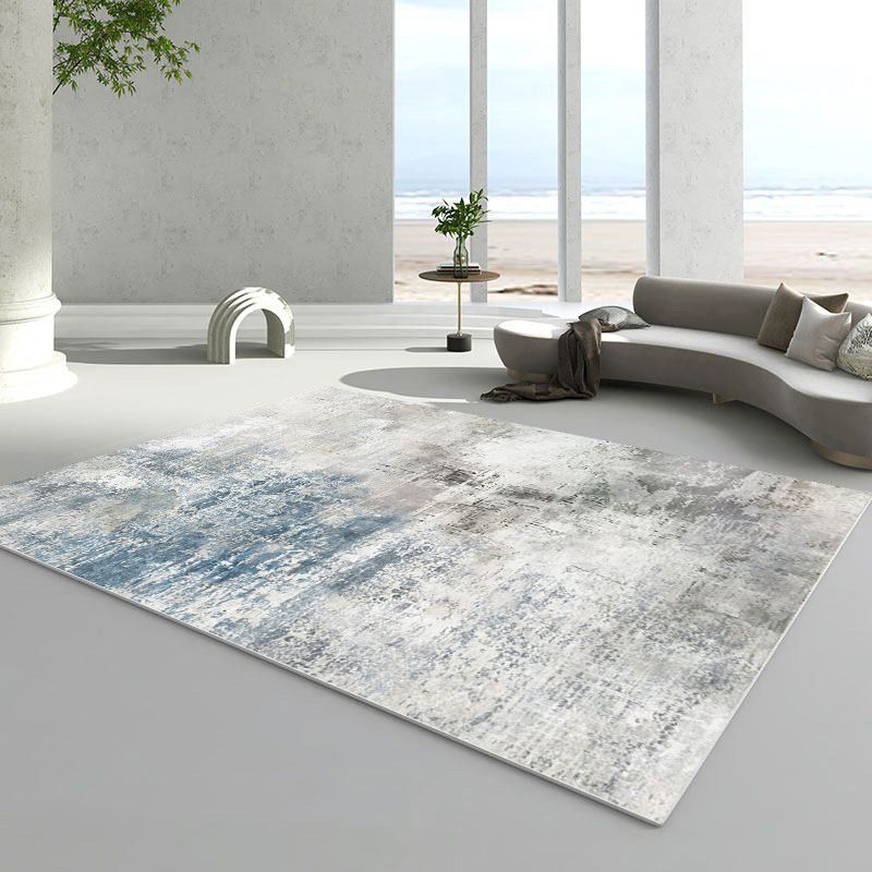 Grey Modern Area Carpet Tie-Dye Pattern Polyester Area Rug Easy Care Rug for Living Room