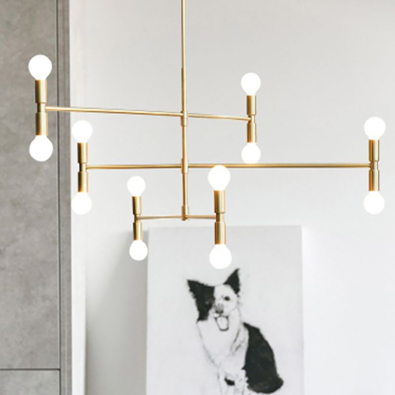 Exponierte Metallkronleuchter leichte postmoderne 12 Leuchten hängende Lampe für Wohnzimmer