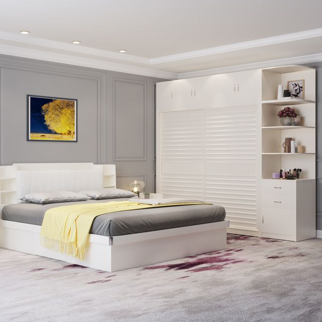 Modern White Wardrobe Armoire Wooden Wardrobe Cabinet with Shelves