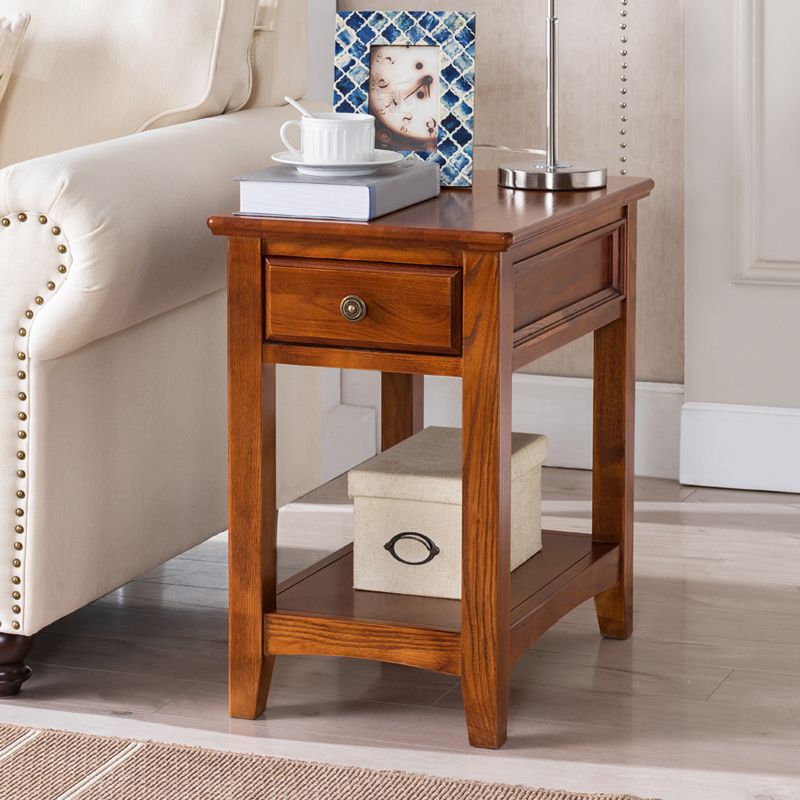 Modern Rectangle Top Side Table 23.62" Tall Wood End Table with Storage