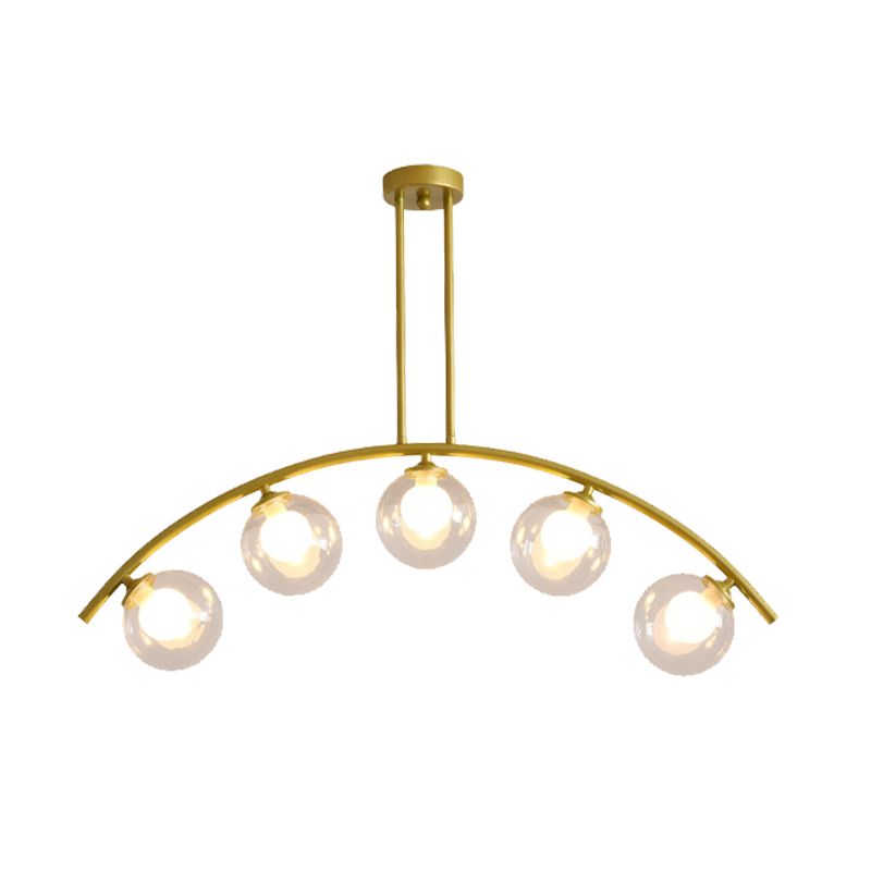 Pendente dell'isola postmoderno 3/5/7 light con luce piena di soffitto curvy in oro per ombra chiara/bianca per cucina