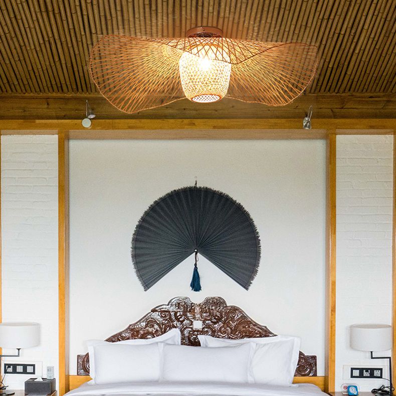 Rattan Ceiling Mount Light Fixture Asian Ceiling Flush