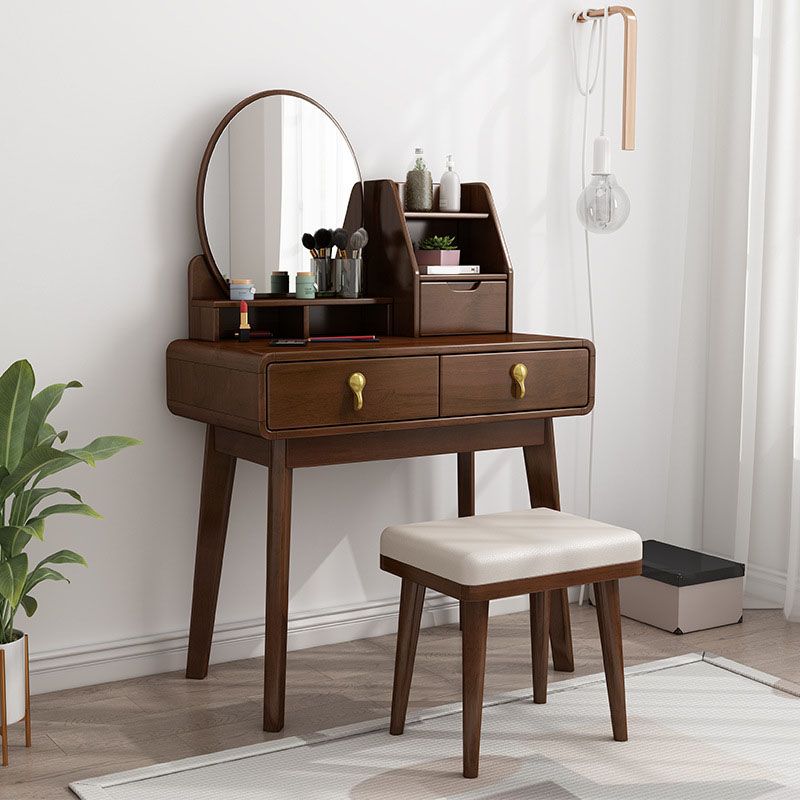 Scandinavian Wooden Vanity Desk with Drawers Makeup Dressing Table Set