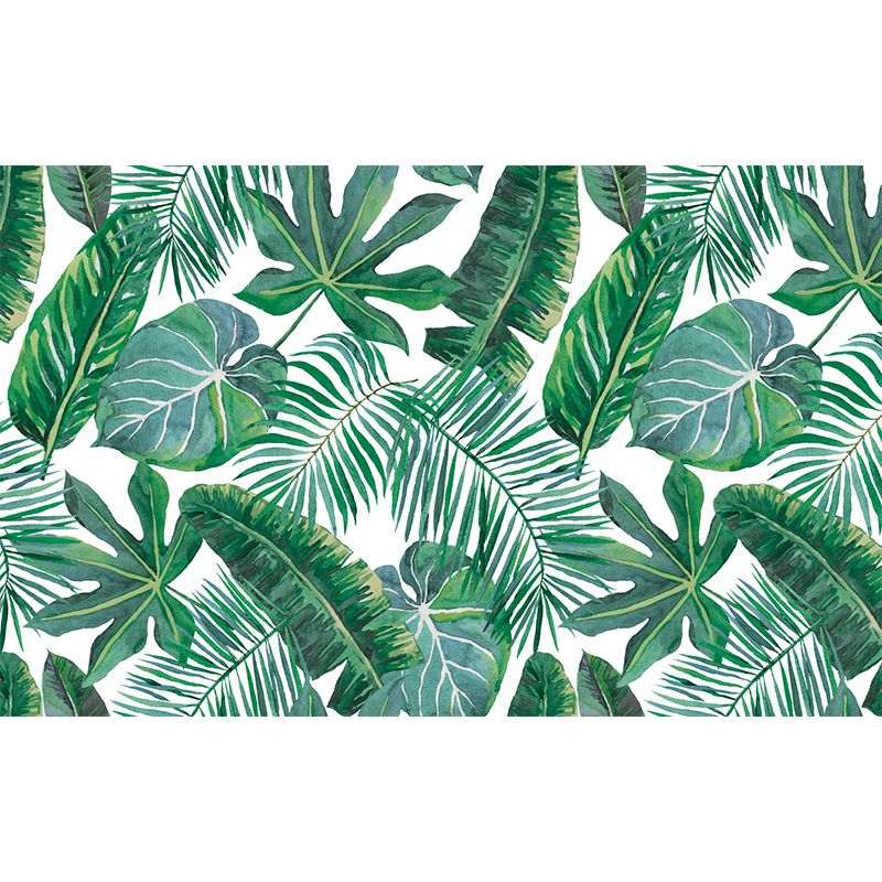 Custom Illustration Tropix Murals with Plant Leaves Pattern in Green, Moisture Resistant