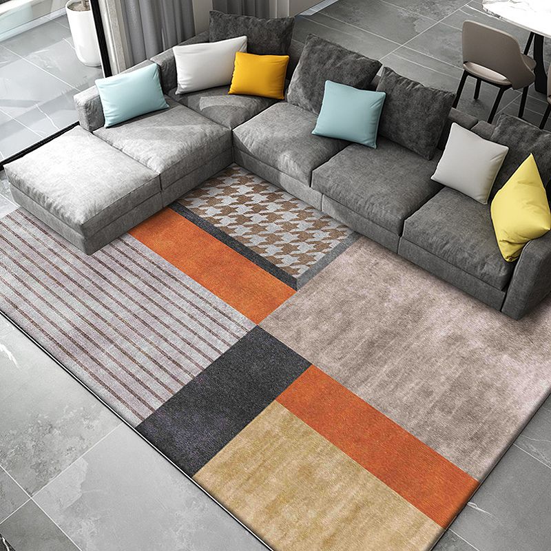 Orange Modern Rug Blending Striped Indoor Rug Non-Slip Backing Rug for Living Room