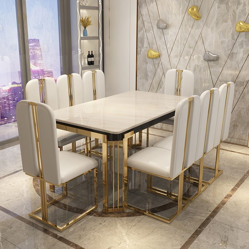 Rectangle Metal Base Table Glam Style Dining Table with 4 Legs