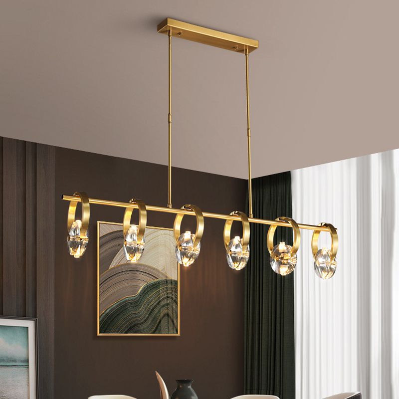 Contemporary Island Light Rings Crystal Island Lights in Gold for Kitchen