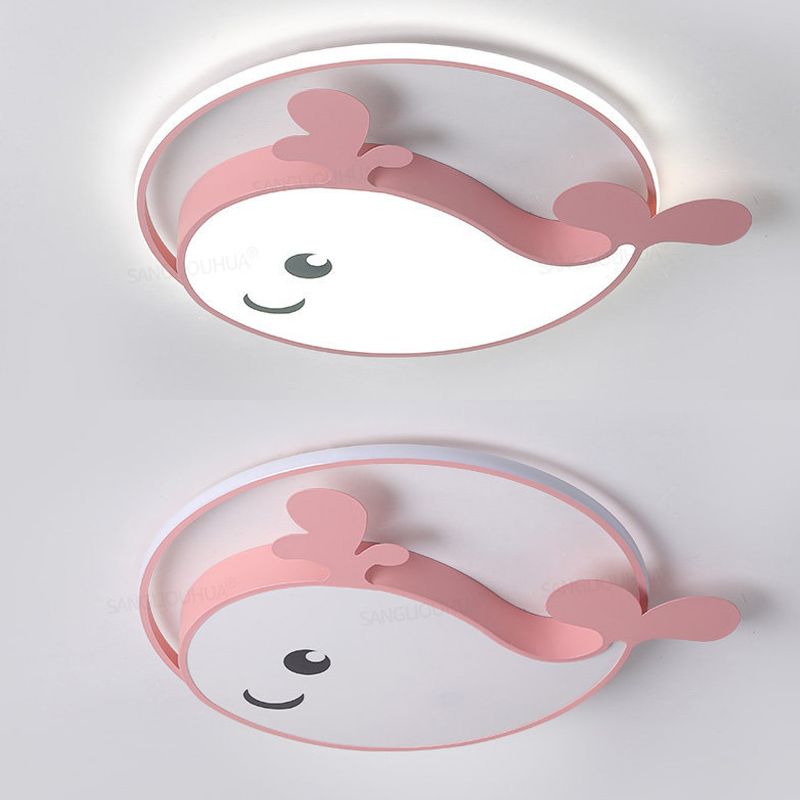 Kinder Kreative LED Deckenleuchte Schmiedeeisen Dolphin Flush Mount mit Acryl Schatten