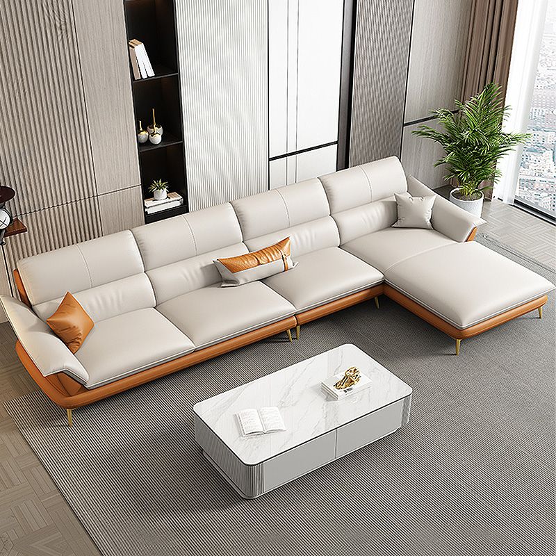 Genuine Leather Pillow Top Arm Sectionals 33.46"High Cushion Back Sofa