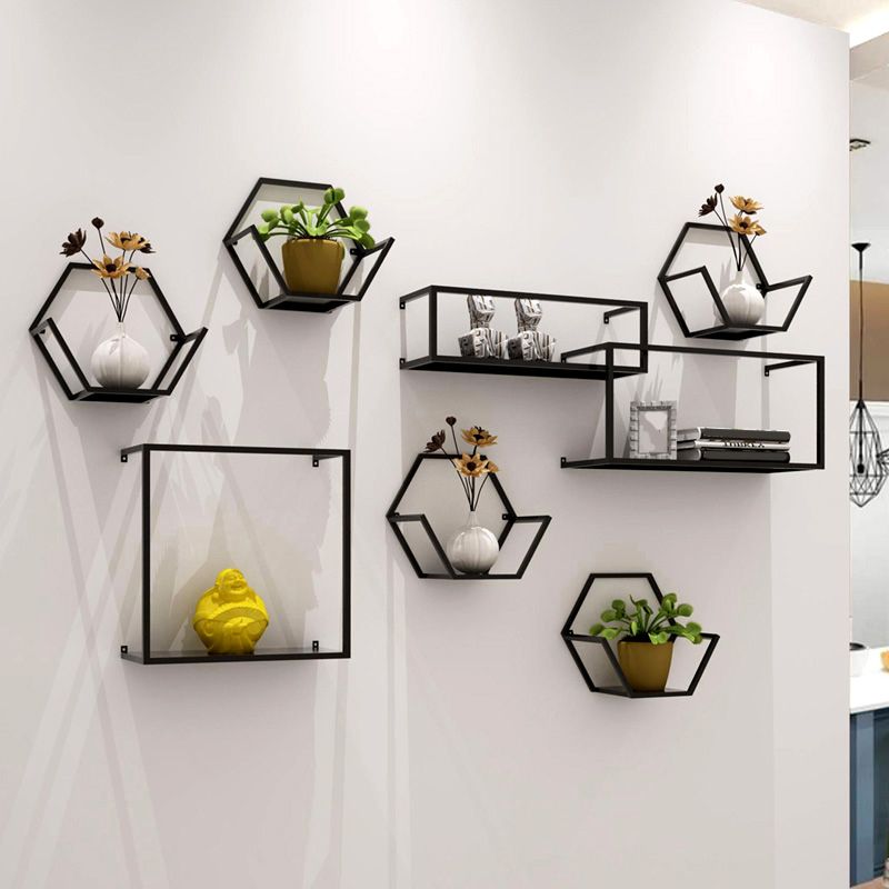 Closed Back Wall Mounted Book Shelf Metal Shelves Included Bookcase in Black