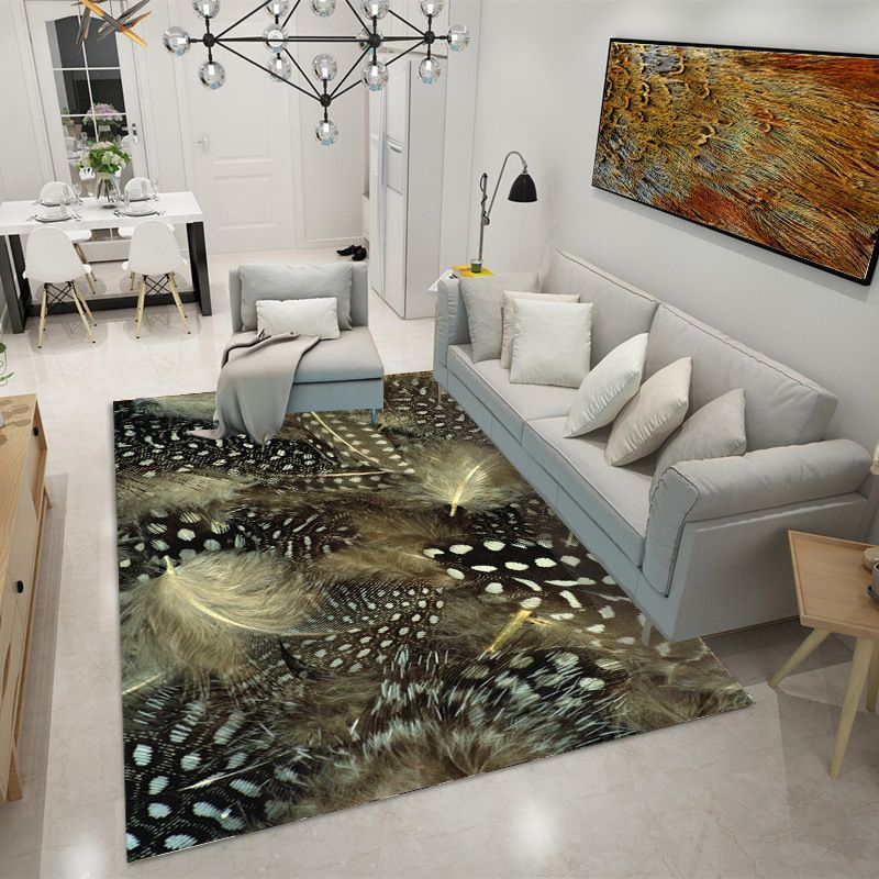 Modern Washable Area Rug Plant Print Carpet Polyester Area Rug with Non-Slip Backing