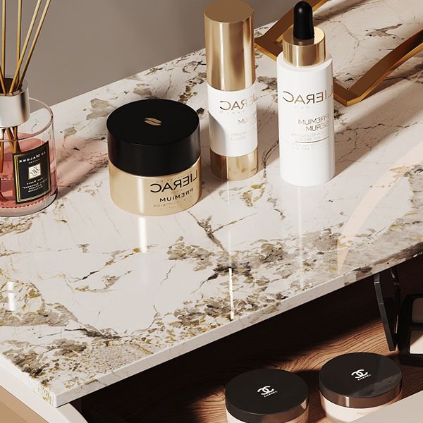 Scandinavian 30.7" Height Slate Top Table Makeup Vanity with Drawers