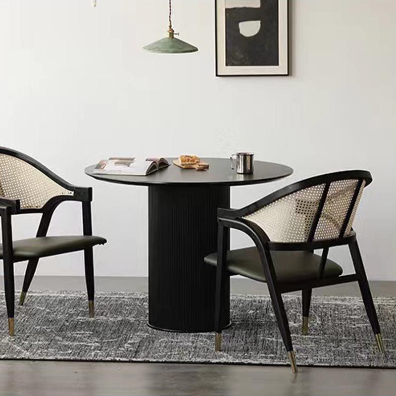 Glam Rattan Dining Chairs Open Back Dining Side Furniture with Wood Legs in Matte Finish