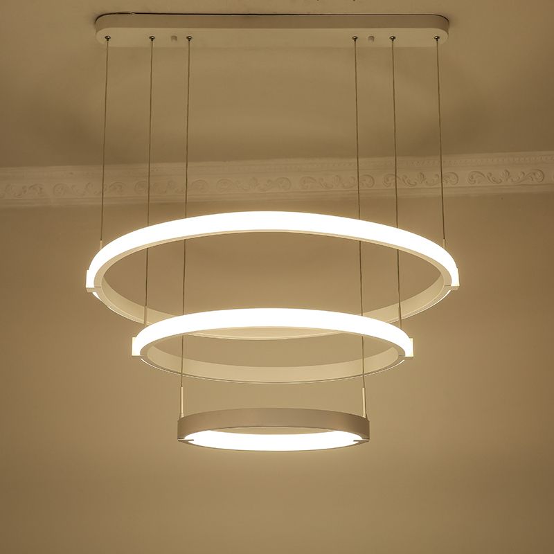 White Double Ring/Three Rings Chandelier Lighting Simple Style White LED Hanging Ceiling Light in Warm/White Light
