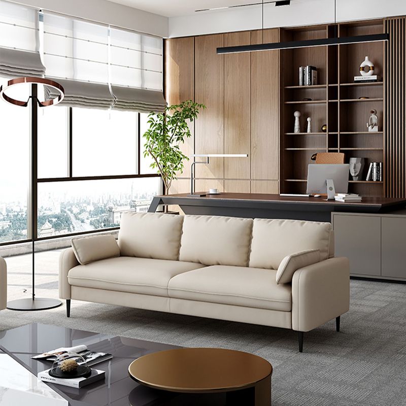 3-Seater Faux Leather Sofa Mid Century Loose Back Square Arm Settee