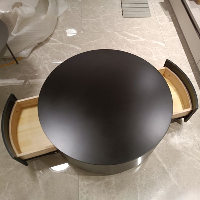 North European Round Coffee Table Wood 1 Cocktail Table with Drawers