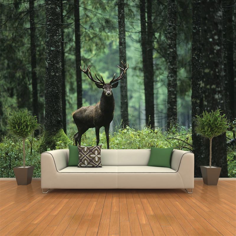 Large Size Contemporary Wall Murals Green Wild Deer in the Forest Patterned Wall Art