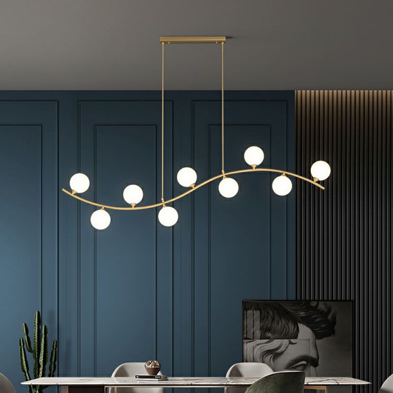 Minimalist Wavy Ceiling Pendant Milk Ball Glass Dining Room Island Lighting in Gold