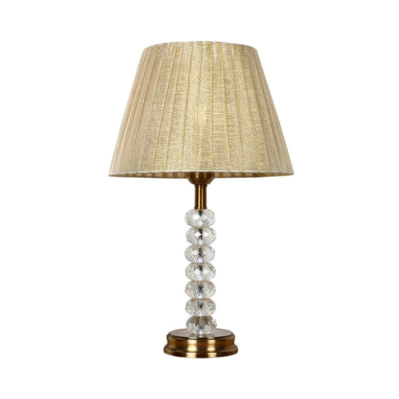 Lámpara de mesa de noche de cristal transparente con pantalla plisada, luz rústica para mesita de noche de dormitorio de 1 luz en color beige