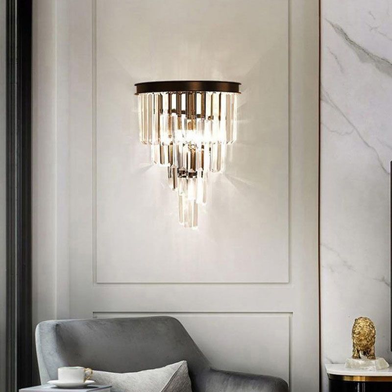 Modern Tiered Sconce Light Fixture Crystal Block 2-Lights Wall Mounted Lights in Gold and Black