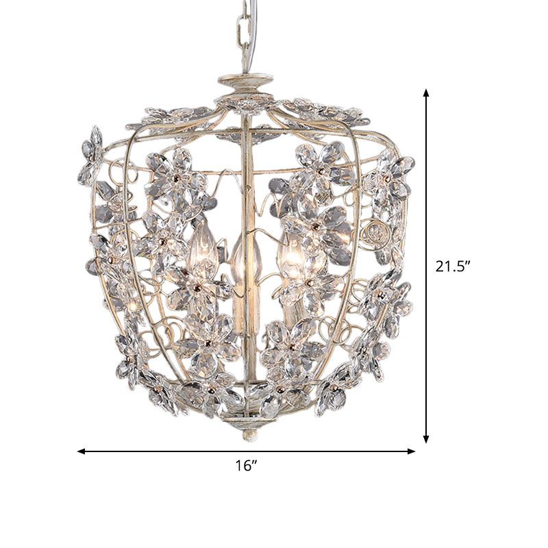 Crystal Flower Basket Chandelier Lamp Nordic 3 Bulbs White and Gold Pendant Lighting Fixture for Dining Room