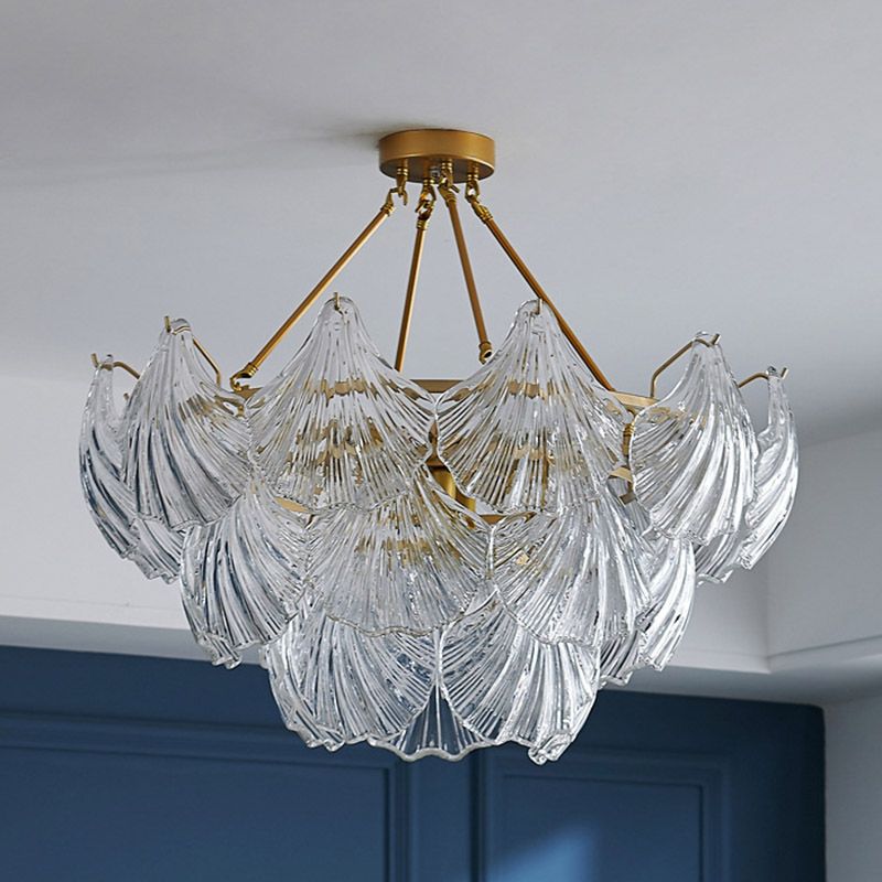 Traditional Style Glass Chandelier Lamp Gold Vintage Lighting Fixture for Living Room