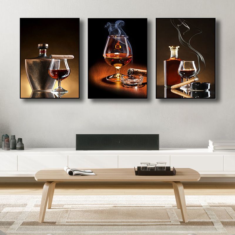 Photography Wines Wall Art Dining Room Drinks Print Canvas in Dark Color, Set of 3